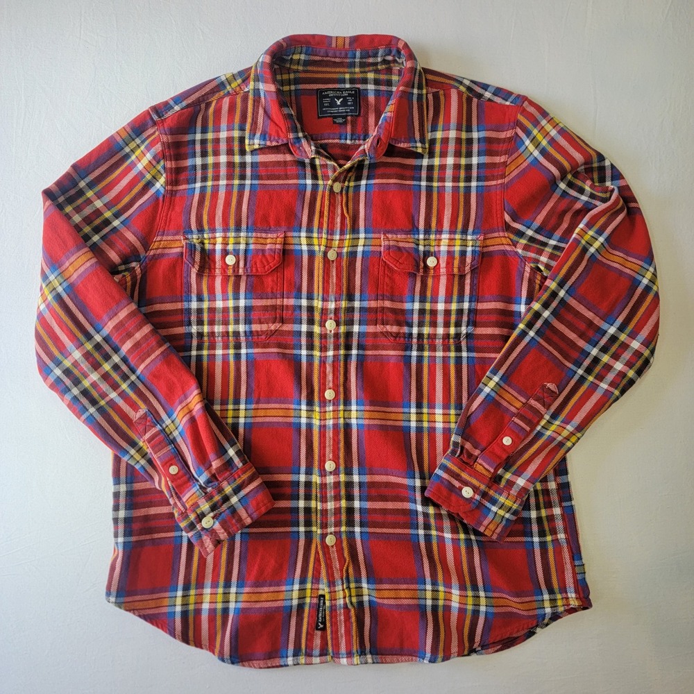 American Eagle Outfitters Mens Large Red Plaid Flannel Button Down Shirt L